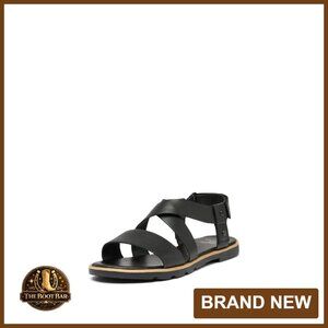 Leather Crisscross Sandals with Adjustable Strap, Size 7